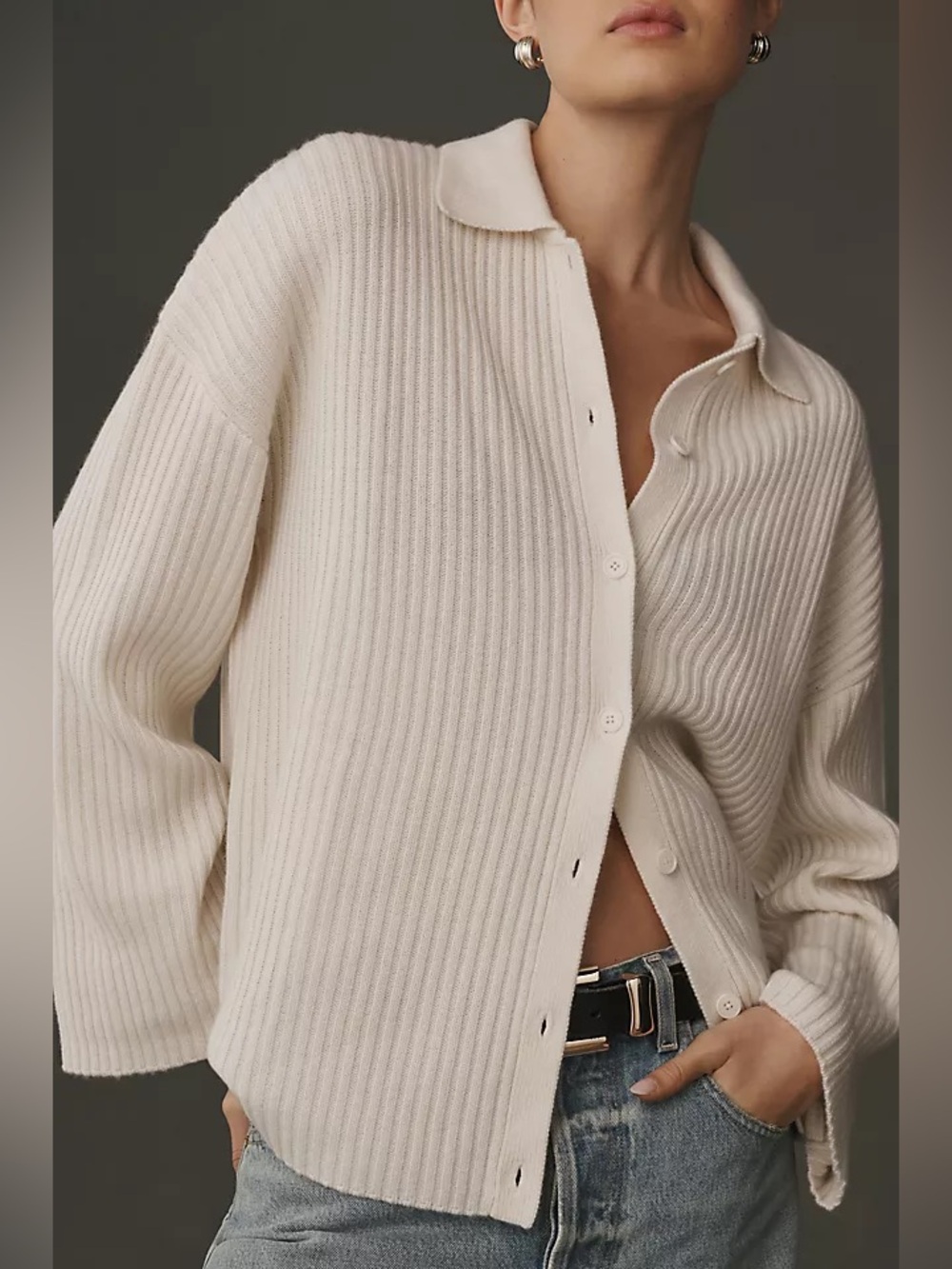 Reformation Fantino Cashmere Collared Cardigan in Cream